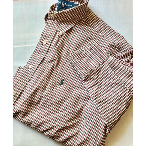 Ralph Lauren Blue Label Other - Polo Ralph Lauren Blake Men's Medium Burgundy Green Check Button Down Shirt